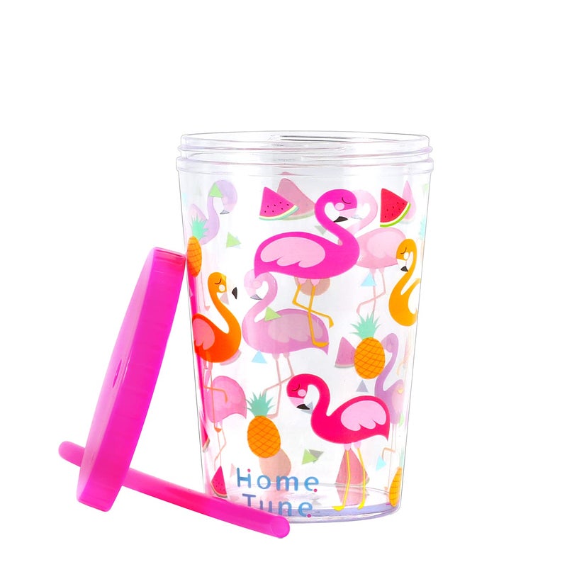 Home Tune 16oz Kids Tumbler Water Drinking Cup 4 Pack - BPA Free  Straw Lid Cup  Reusable  Lightweight  Spill-Proof  Cute Design for Girls & Boys - Flamingo  Kitty Mermaid  Unicorn - Image 3